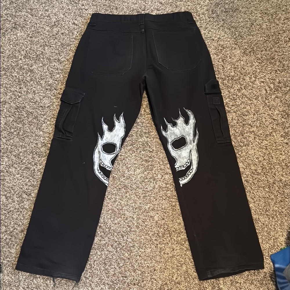 Black Hand-Painted Cargo Pants
